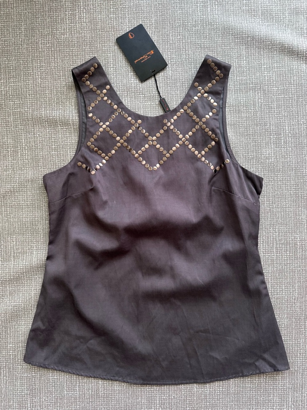 Ben Sherman Gray Sleeveless Tank Top Antique Bronze Studded Geometric Neckline S